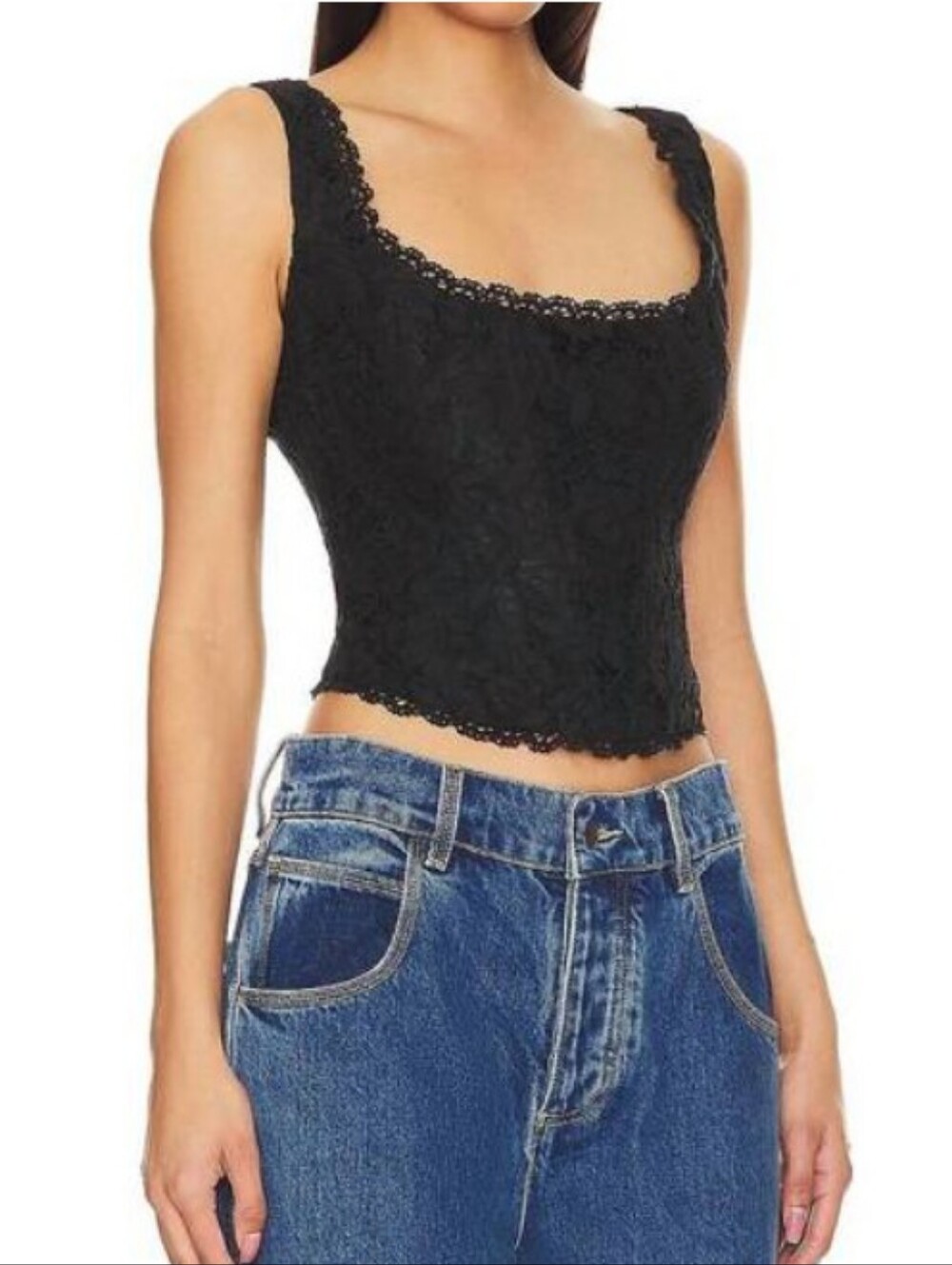 LoveShackFancy Lorelai Black Lace & Satin Lined Corset Top Size 4